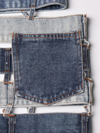 Denim Skirts High Waist Patchwork Buttons