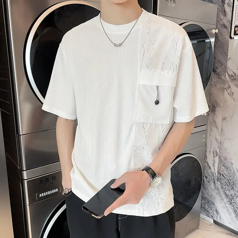 Stylish Round Neck T-Shirt Patchwork Design