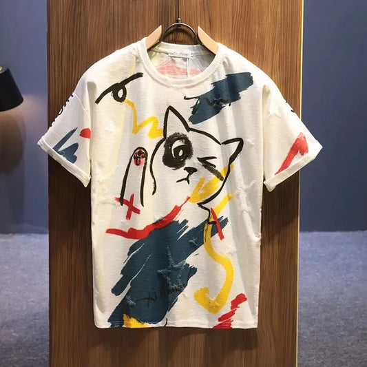 Graffiti Men's 100℅ Cotton T-Shirt Break Hole Tops