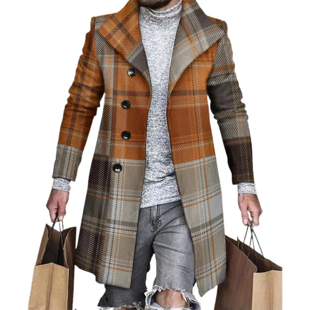 Fashion Long Sleeve Woolen Check Jacket