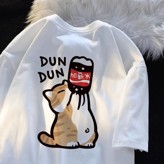 Casual Chinoiserie Cat Graphic Short Sleeve