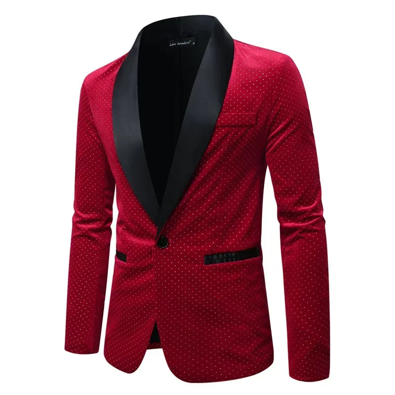 Men’s Luxury Gold Velvet Plaid Blazer