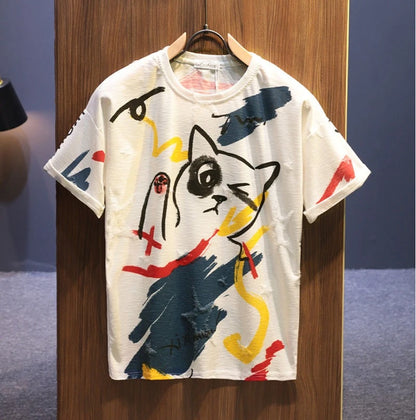 Graffiti Men's 100℅ Cotton T-Shirt Break Hole Tops