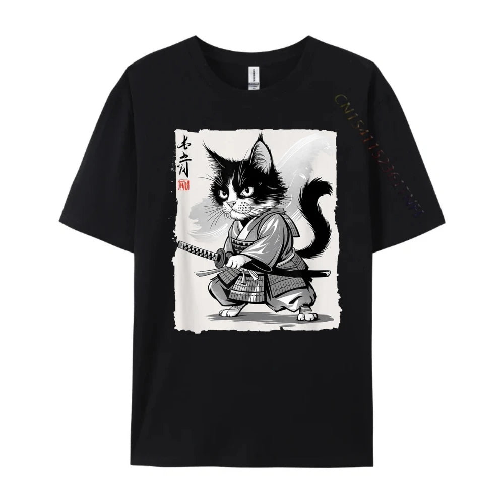 Samurai Cat Fighter Ukiyo-E Graphic Shirt