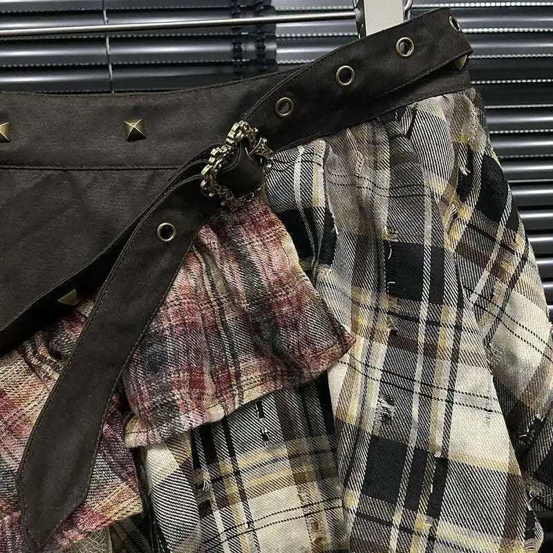 Fashion Patchwork Plaid High Waist Skirts