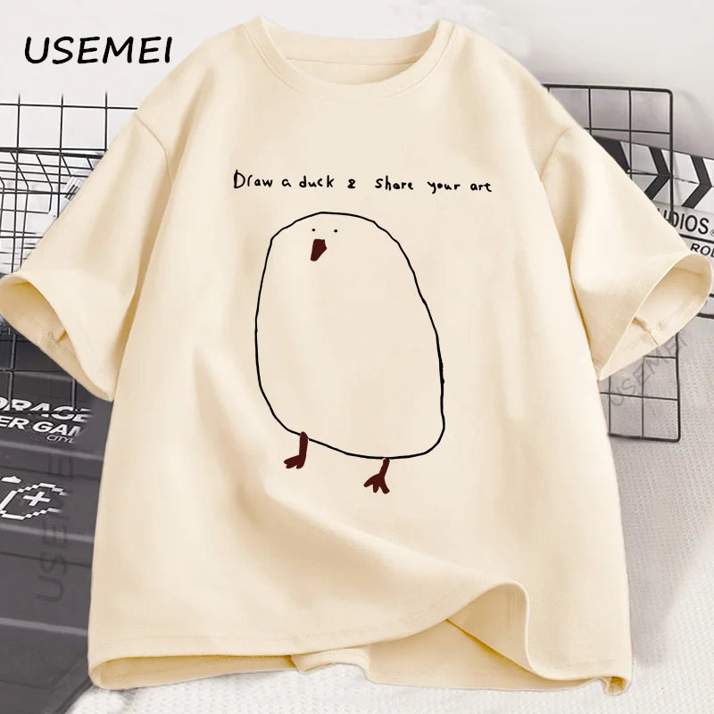Humorous Duck Sketch Graphic T-shirt Unisex