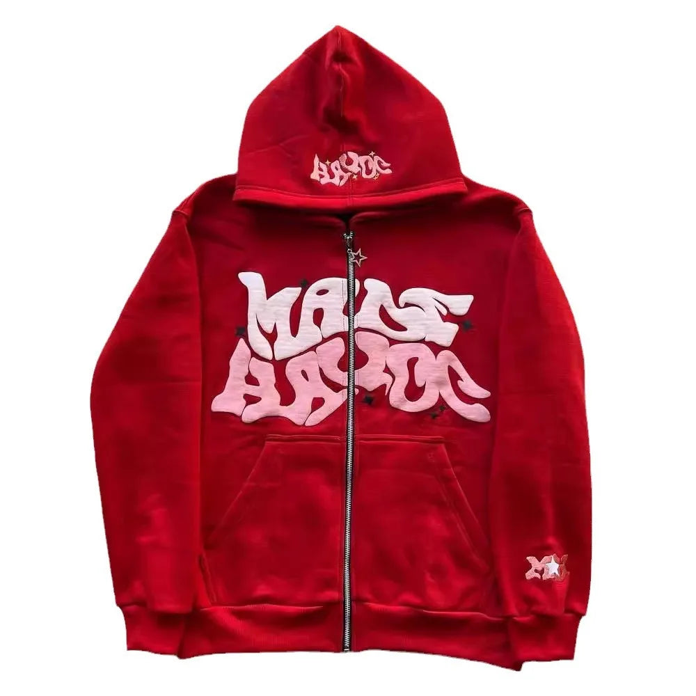 American Retro Star and Letter Printed Zipper Hoodies