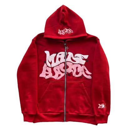American Retro Star and Letter Printed Zipper Hoodies