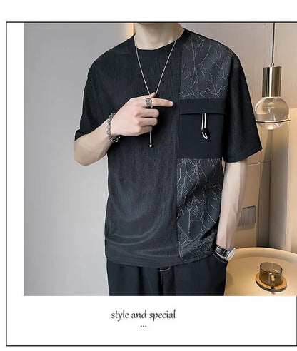 Stylish Round Neck T-Shirt Patchwork Design