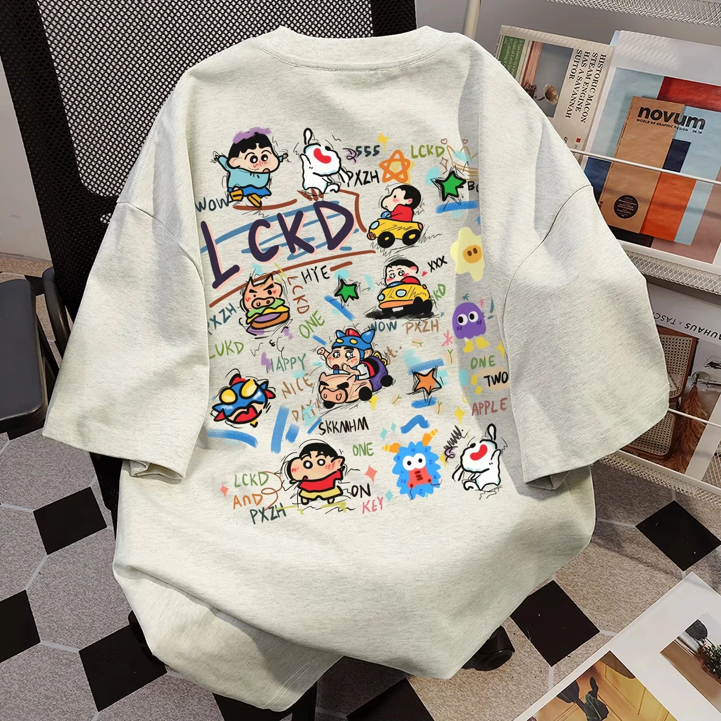 American Cotton Sporty Casual Cartoon Print T-Shirt