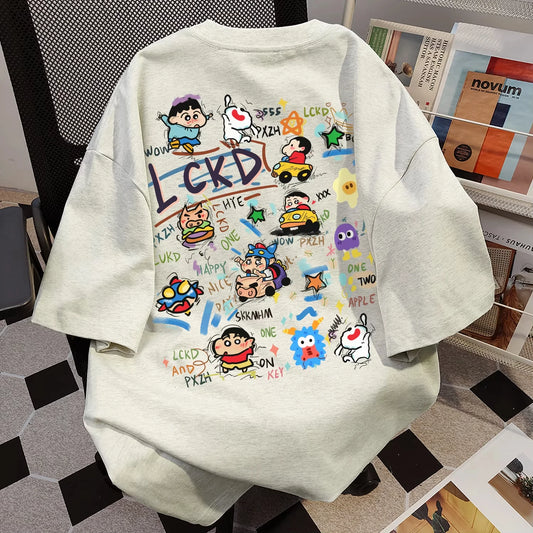 American Cotton Sporty Casual Cartoon Print T-Shirt