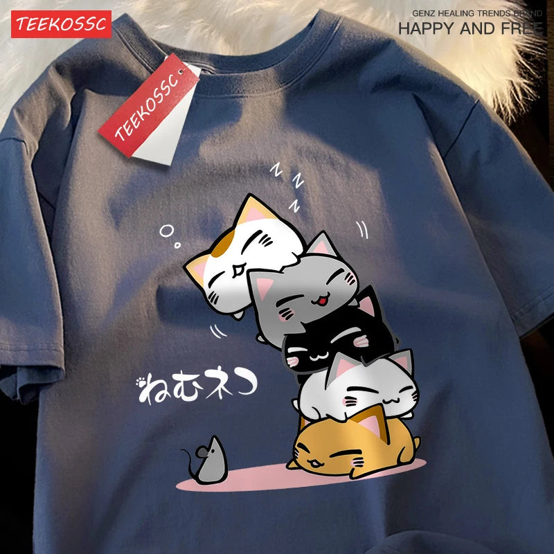 Summer Loose Fit Stacked Cats Top