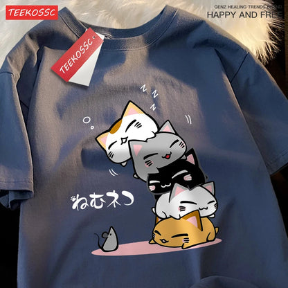 Summer Loose Fit Stacked Cats Top
