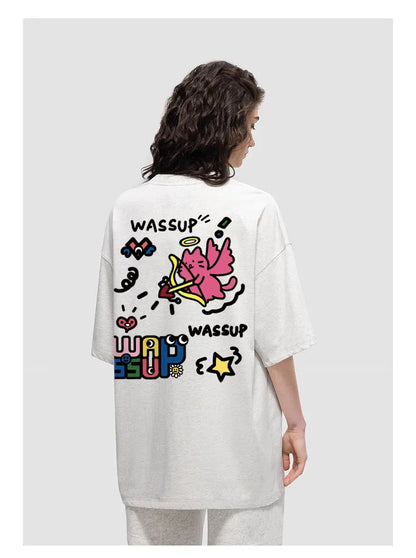 Harajuku Style Watercolor Print Summer Tee