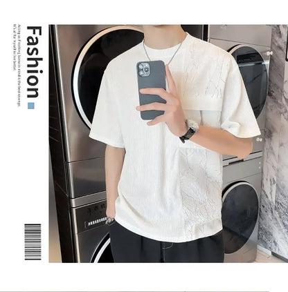 Stylish Round Neck T-Shirt Patchwork Design