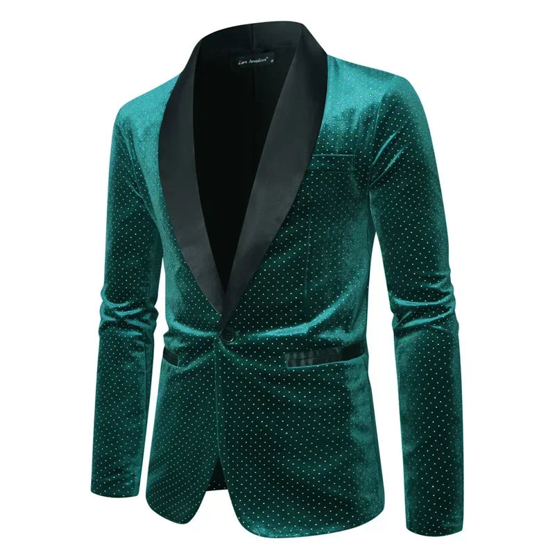 Men’s Luxury Gold Velvet Plaid Blazer