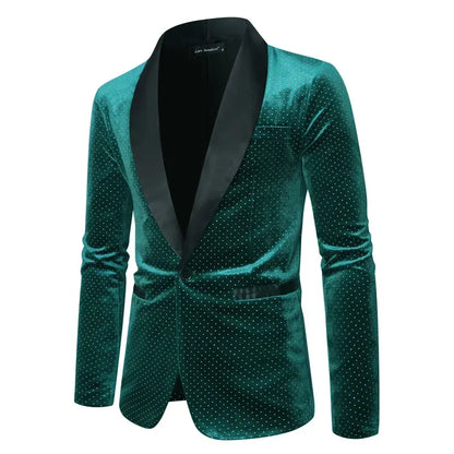 Men’s Luxury Gold Velvet Plaid Blazer