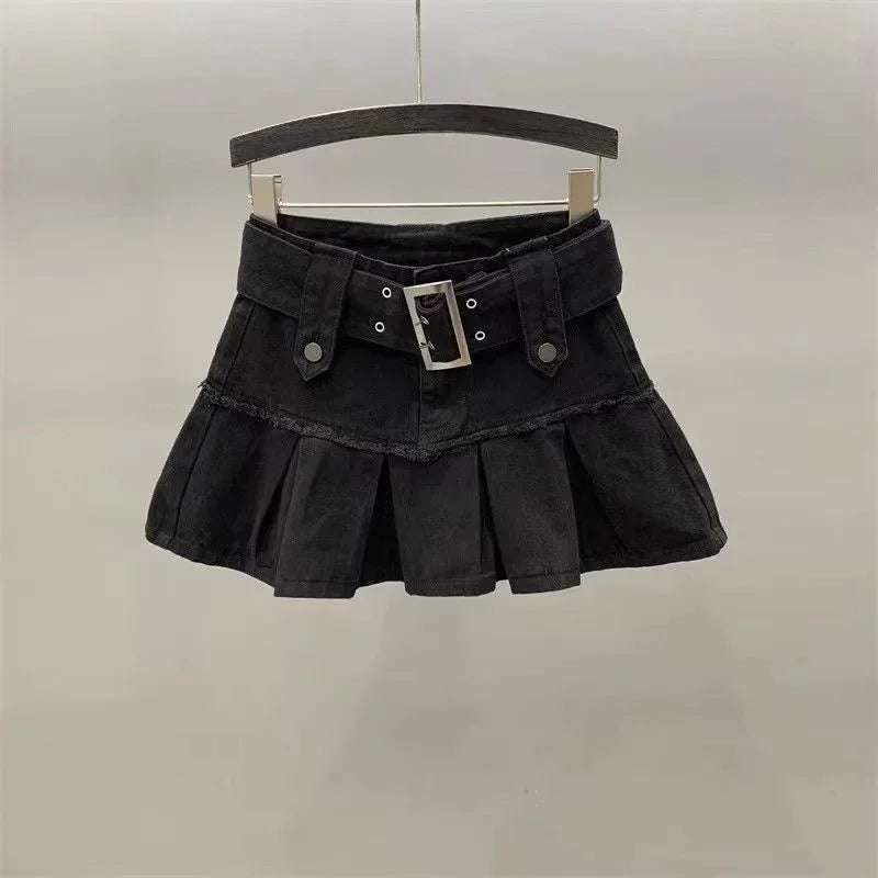 High Waisted Retro Patchwork Zipper Denim Skirt