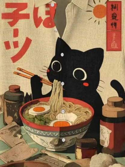 Casual Japanese Ramen Cat Collar Shirt