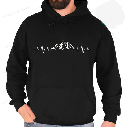 Sporty Streetwear Mountains Graphic Pullover Hoodie