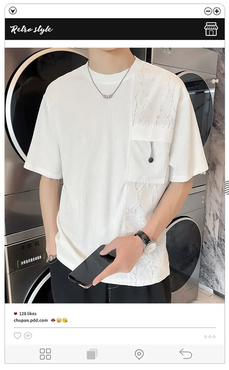 Stylish Round Neck T-Shirt Patchwork Design