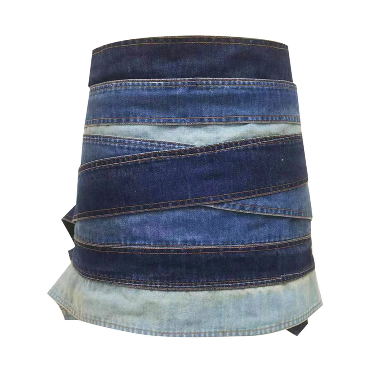 Fashion Denim Skirt Belt Waist Washed Metal Hole