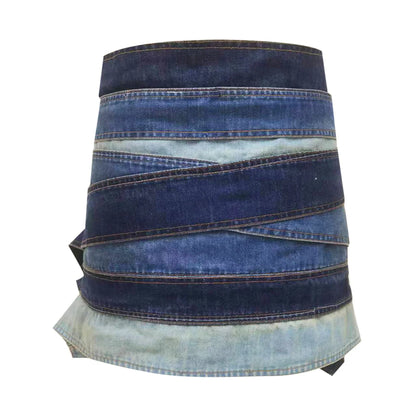 Fashion Denim Skirt Belt Waist Washed Metal Hole