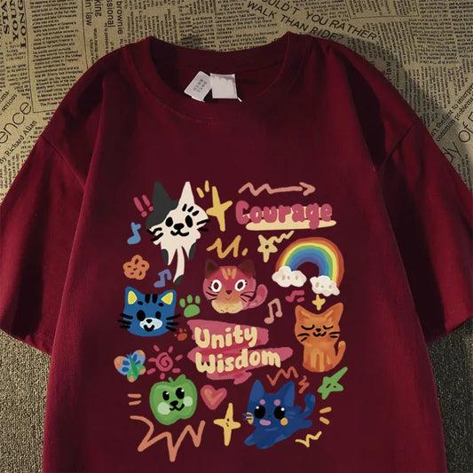 Retro Cute Cat Short Sleeved T-Shirt