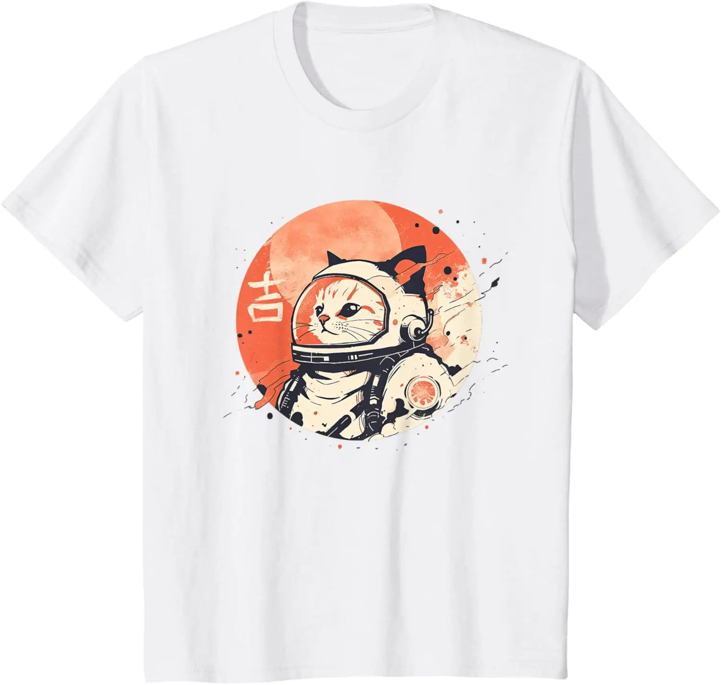 Japanese Retro Space Cat Kanji T-shirt