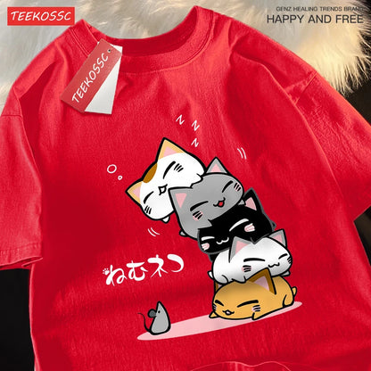 Summer Loose Fit Stacked Cats Top