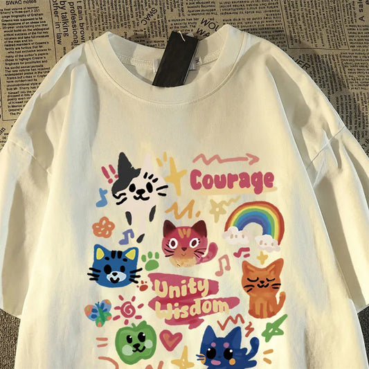 Retro Cute Cat Short Sleeved T-Shirt