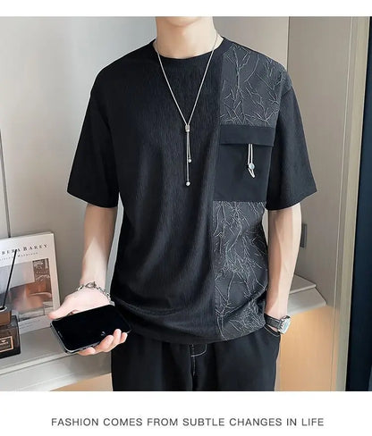 Stylish Round Neck T-Shirt Patchwork Design