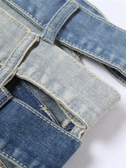Denim Skirts High Waist Patchwork Buttons