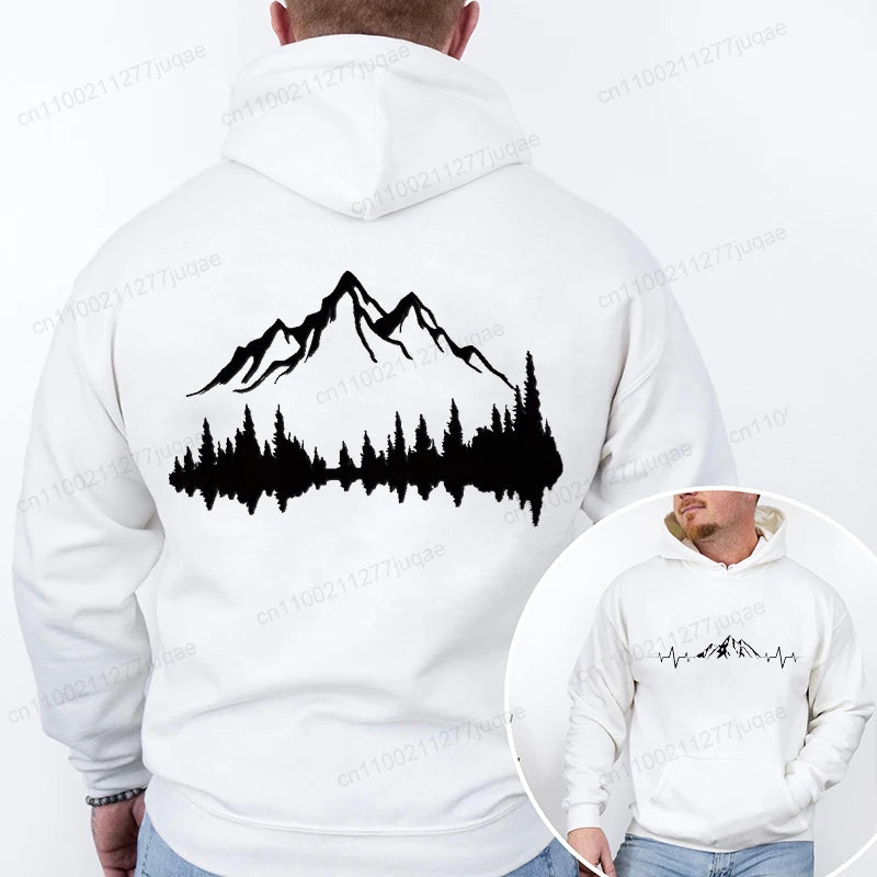 Sporty Streetwear Mountains Graphic Pullover Hoodie
