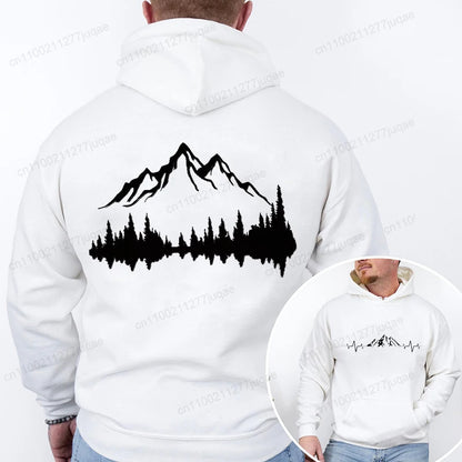 Sporty Streetwear Mountains Graphic Pullover Hoodie