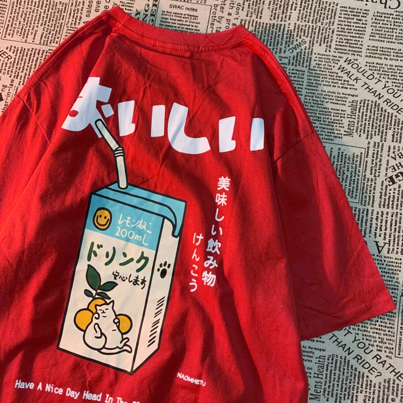 Japanese Oversized Women Men Loose Casual Tee