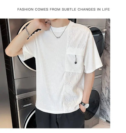 Stylish Round Neck T-Shirt Patchwork Design