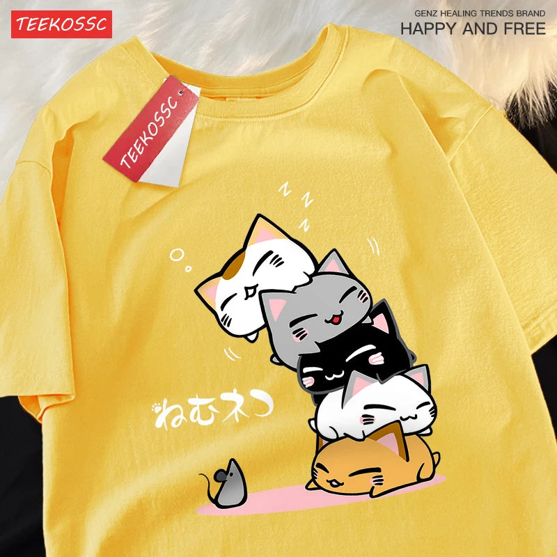 Summer Loose Fit Stacked Cats Top