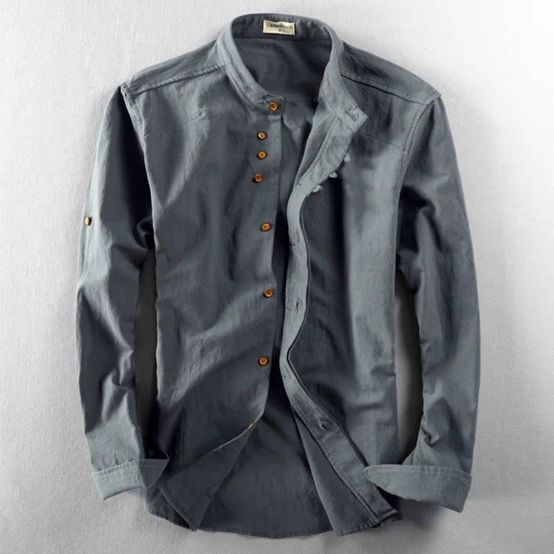 Japanese Linen Cotton Stand Collar Shirt