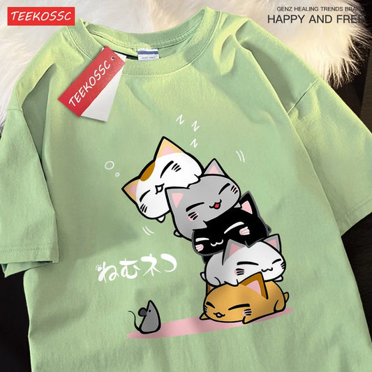 Summer Loose Fit Stacked Cats Top