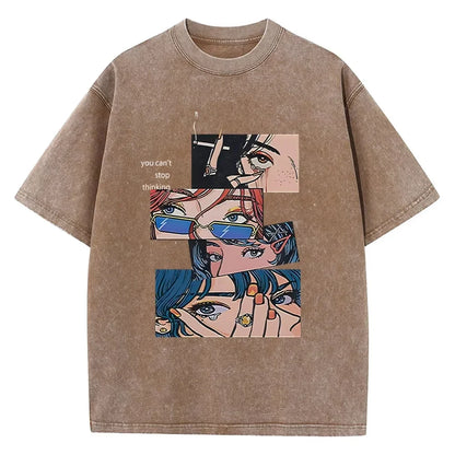 Vintage Washed Hip Hop Anime Tee