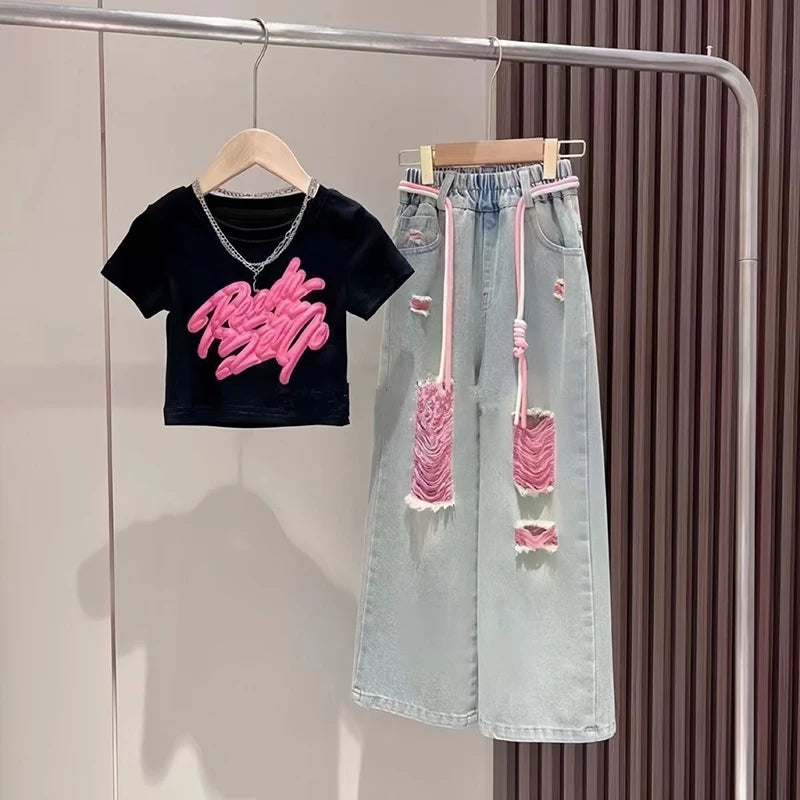 Sreetwear Outfits Drawstring Pants Tees Set
