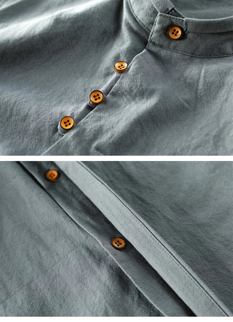 Japanese Linen Cotton Stand Collar Shirt