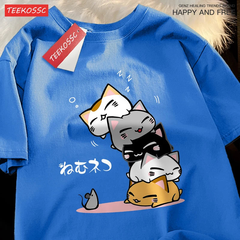 Summer Loose Fit Stacked Cats Top