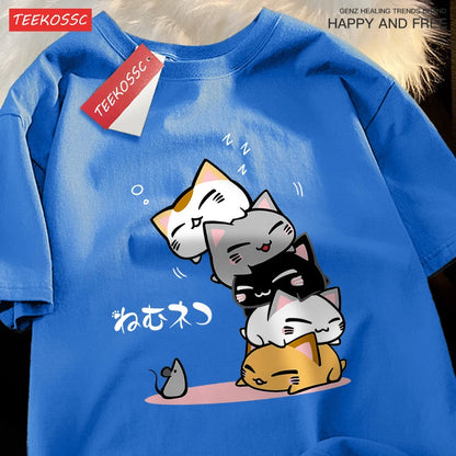 Summer Loose Fit Stacked Cats Top