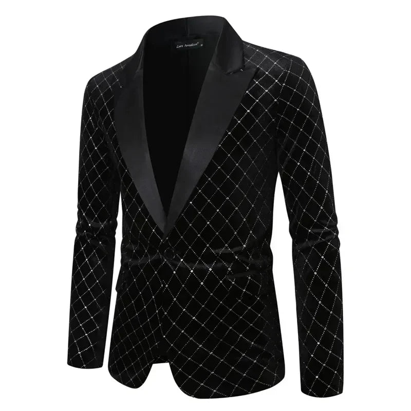 Men’s Luxury Gold Velvet Plaid Blazer