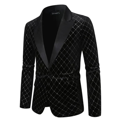 Men’s Luxury Gold Velvet Plaid Blazer