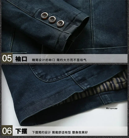 Men’s Denim Blazer Vintage Cotton Jacket
