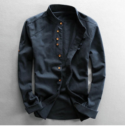 Japanese Linen Cotton Stand Collar Shirt