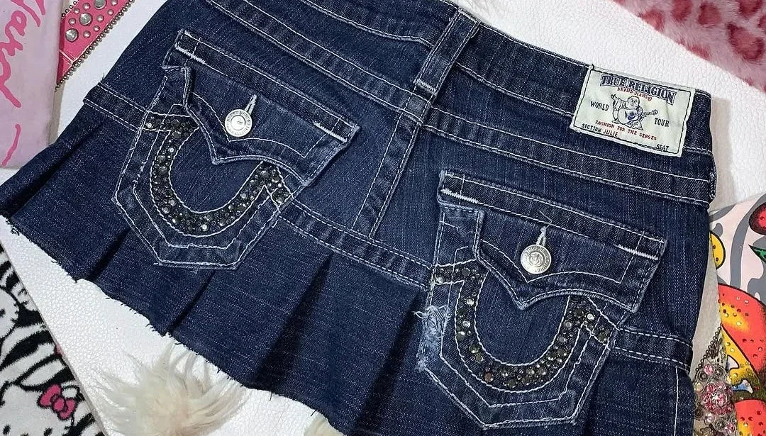 High Waisted Retro Patchwork Zipper Denim Skirt